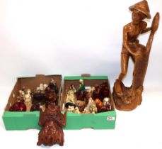 Collection of late C20th Asian resin and carved wood figures (qty.)