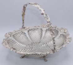 C19th continental EPNS shaped circular fruit basket, geometrically pierced with scroll and bead