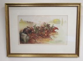 English School (Contemporary); Last Charge of the Polish Lancers, watercolour, indistinctly