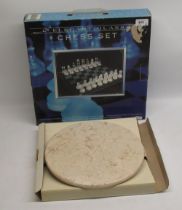 Boxed Elegance Glass chess board and pieces W38cm and a boxed marble Lazy Susan D30cm (2)