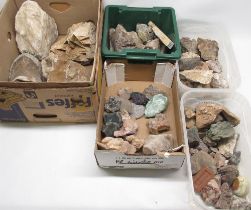 Collection of large mineral specimens,Clear Quartz crystal, Fuchsite specimen, and other minerals (
