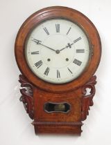 E. N. Welch, Forest Ville, CT., late C19th American 8 day inlaid figured walnut drop dial wall
