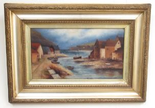 E.A. (British early C20th); 'Staithes' and a similar Coastal view, pair of oils on canvas, one