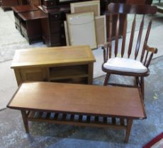 Julian Bowen modern oak low cabinet, a modern rocking chair, and an oak two tier coffee table (3)