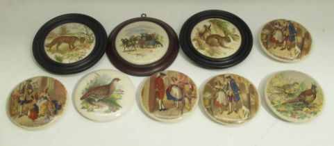 Nine C19th and later Pratt ware pot lids some framed, part Royal Doulton Merryweather dinner service