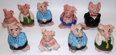 Set of five Wade Natwest piggy banks and four others, some lacking stopper (9)