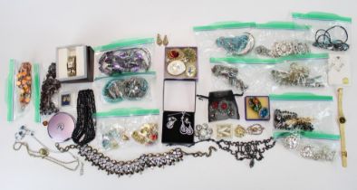 Selection of costume jewellery and watches incl. necklaces, earrings, brooches together with a small