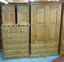 Pine bedroom suite comprising; wardrobe with two doors and three drawers, W110cm D58cm H189cm, chest