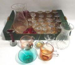 Thirteen Babycham glasses and other decorative glassware