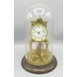 C20th continental brass 400 day suspension clock, cream ceramic Arabic dial, back plate numbered