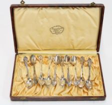 Set of 10 Swedish silver coffee spoons by Ragnar Ericson of Malmo c1937 in original box (two