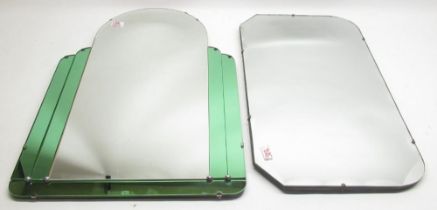 Art Deco style arched top wall mirror, with green glass outer strips, 72x49cm, and three others (4)