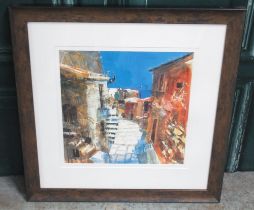 WITHDRAWN - M. Bernard (Contemporary); Continental street scene with steps, ltd.ed colour print 6/9