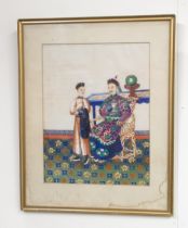 Chinese School (Early C20th); Seated gentleman with attendant, watercolour, 27cm x 20cm