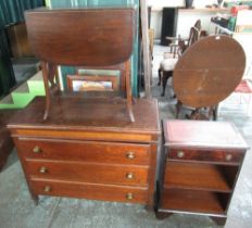 Edwardian oak chest of three long drawers, W101cm D48cm H83cm, a small bookcase with inset top and a