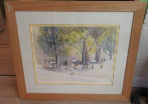 WITHDRAWN - French School (Contemporary): Figures in a Market Square, watercolour, indistinctly sig