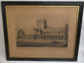 After George Wardale; South East View of Whitby Abbey, monochrome print pub. Robert Wilkinson,