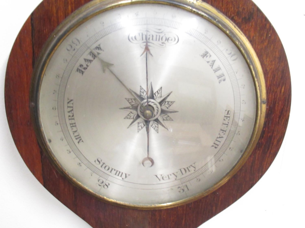 C19th mahogany wheel barometer with swan neck pediment, silvered dial, dry damp indicator, - Image 2 of 3