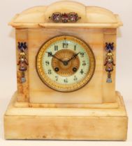Japy Freres - Late C19th French cream marble mantle clock, arched top case with applied gilt and