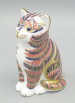 Royal Crown Derby gold stopper cat paperweight, H8.2cm