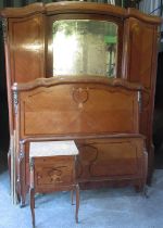 Early C20th French gilt metal mounted inlaid kingwood and walnut three piece bedroom suite