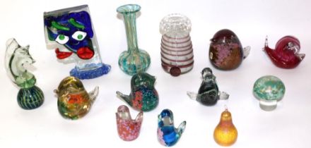 Collection of art glass incl. Mdina and Glasform, predominantly paperweights, and a Murano/Picasso