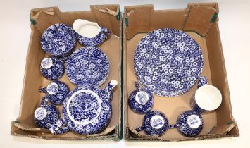 Collection of Burleigh Calio blue and white teaware, comprising six saucers, six tea plates, six