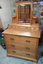 Edwardian ash dressing chest, with mirror and three shaped drawers above two short and three long