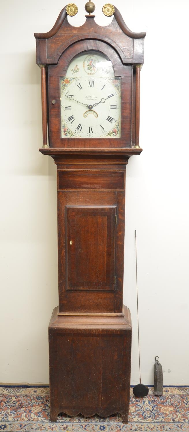 Will Green Whitwood - C19th mahogany crossbanded oak long case clock, signed arched 15in dial with - Image 2 of 3