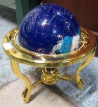 Table top globe set with semi precious stones, on brass stand with inset compass, H34cm