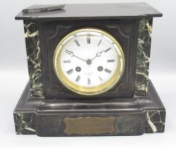 Hry. Marc Paris, C19th French slate and variegated marble mantle clock, stepped and moulded case