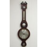 C19th mahogany wheel barometer with swan neck pediment, silvered dial, dry damp indicator,