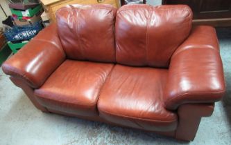 Modern brown leather two-seat sofa, on block feet, WS175cm D97cm H87cm