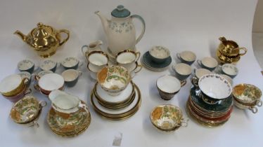 Part tea and coffee sets incl. George Jones Crescent china, Royal Doulton Queenslace, Paragon