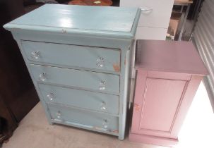 Later blue painted pine chest of four long drawers with clear handles, W78cm D46cm H100cm and a