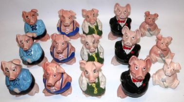 Three sets of five Wade Natwest piggy banks, some lacking stopper, one baby pig unmarked (15)