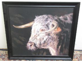 Deu Beu; Portrait of a Bull, head and neck, textured print on board, ltd.ed 90/250, 68cm x 79cm