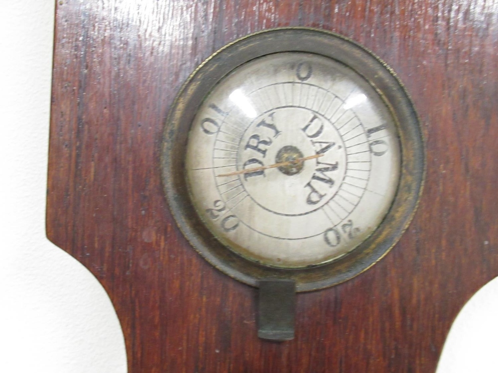 C19th mahogany wheel barometer with swan neck pediment, silvered dial, dry damp indicator, - Image 3 of 3