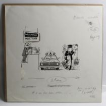 Pair of pen and ink drawings by Arnold Lerner. 'Relaxed attitude' and 'Has this car car been