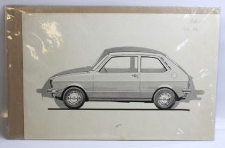 Original painting of a Chrysler Hatch back? 43cm x 27cm. Painting of a 1972 VW Polo. 50cm x 32cm.