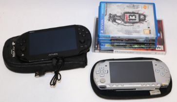 PlayStation hand-held games consoles: PSVITA, and a PSP, with five games (qty.)