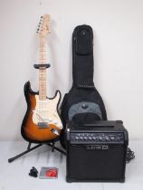 Squier Strat by Fender, Affinity Series sunburst electric guitar, Made in China, s/n CY100304360,