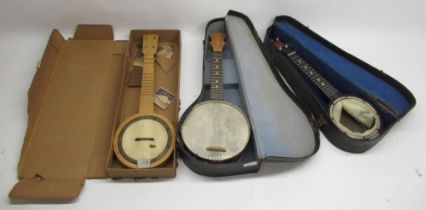 The Merry Bright Reg. No. 422405 Banjo in case (a/f) and 2 other unnamed Banjo's (a/f) (3)
