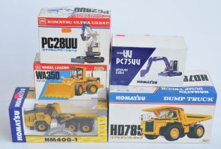 Five diecast Komatsu plant models, various scales and manufacturers to include Replicars 1/30 Shovel