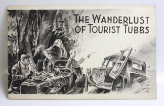 George Lane. Pen and watercolour on card titled 'THE WANDERLUST OF TOURIST TUBBS. 33.5cmx21cmm. '