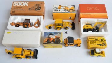 Seven 1/35 scale diecast plant models to include an Old Cars Komatsu PW95 Wheeled Excavator (model