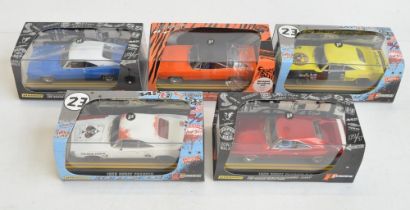 Five 1/32 scale Dodge Charger slot car racing models from Pioneer to include P005 '68 Bengal Charger