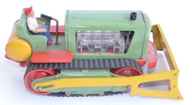 Vintage C1950's Gescha 750 battery operated tin plate crawler tractor with transparent engine and