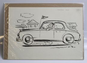 Collection of five sketches by George Lane. 'Crying driver', 'Post office and telephone' Golf club',