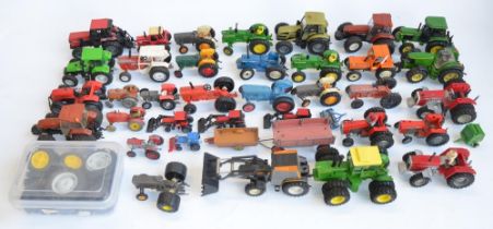 Collection of previously displayed scale tractor models, diecast and plastic and mostly 1/32 scale